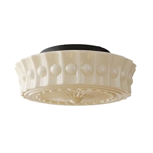 Plafonnier vintage en verre opale tambour style école crème