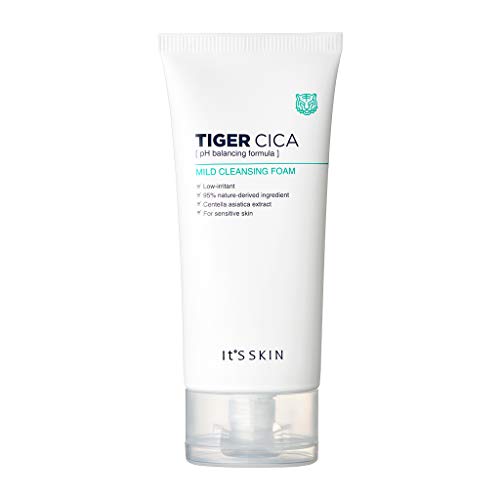 It'S SKIN Tiger Cica Mild Cleansing Foam 120ml (4.06 oz.) - Centella Asiatica & Calming Green Complex Contained Foam Cleansing Gel, pH Mild Soothing Natural Facial Wash, Redness & Acne Relief
