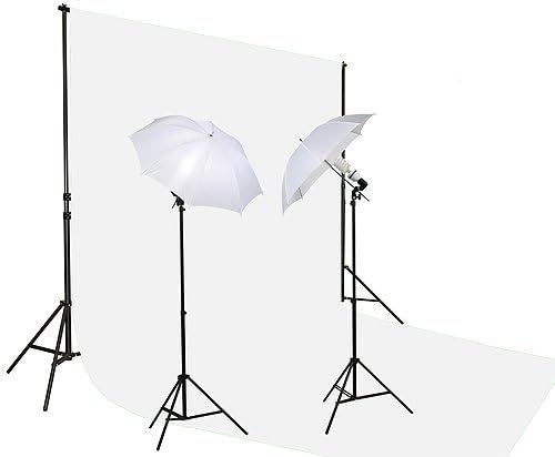 Photo Studio Kit Lighting kit 800 Watt Video Photography Portrait Lighting Kit, Backdrop Support System and 10' x 20'Ft White Muslin Backdrop Umbrella Softbox Kit by Fancier U15 10x20 White