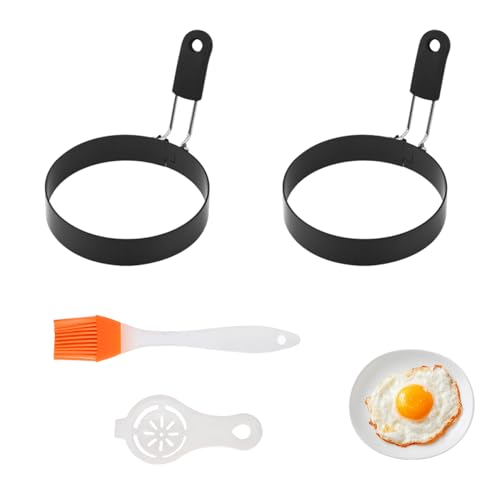 2 Stück Spiegeleiform,Pancake Form,Spiegeleierformen Für Die Pfanne,Spiegeleier Form,Runde Eierringe Eierformer für Eierpfanne Spiegeleipfanne Pancake Pfanne,Stainless Steel Egg Ring Moulds Schwarz