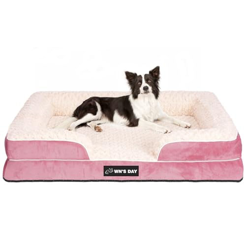 Orthopedic Dog Bed for Large Medium Sized, Washable Memory Foam Large Dog Bed, Medium Pet Sofa with Removable Cover, Washable Waterproof Pet Couch Beds(Pink, L)