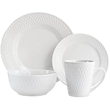 Elle Decor Juliette Round Dinnerware Set 16-Piece Porcelain Dinner Set w/ 4 Dinner Plate, 4 Salad Plates, 4 Bowls & 4 Mugs Unique Gift Idea Any Special Occasion or Birthday