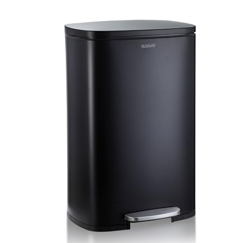 Floordirekt Poubelle noire 50 litres – Poubelle en acier inoxydable – Système de tri sélectif pour la cuisine – (Dustin)
