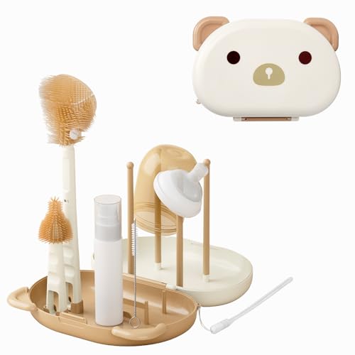 Image of Leucite Bottle Brush and Straw Cleaner Brush Set, 6 in 1 Bottle Brush Cleaner Set with Drying Rack, Detachable Bottle Brush, Nipple Brush, Straw Brush, Soap Dispenser, Ideal Gifts for Baby & New Moms