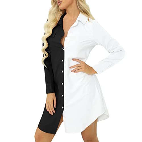 Misaky Shirt Dresses for Women Casual Long Sleeve Splicing Shirt Dress Blouse Shirt Dress With Pocket