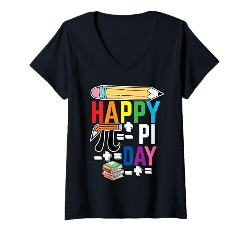 Damen Pie Pi Mathematik griechischer Buchstabe Mathematik Happy Pi Day Teacher T-Shirt mit V-Ausschnitt