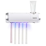 Iseebiz 歯ブラシ除菌器 壁掛け 歯ブラシホルダー UV除菌99.9% USB充電式 歯ブラシケース ファン付き カビ防止 自動電源オフ機能 歯磨き粉載せ場あり ひげ剃り対応可能 穴開け不要 粘着フック2個付き USBケーブル付き 家庭用 5本対応 日本語説明書付き