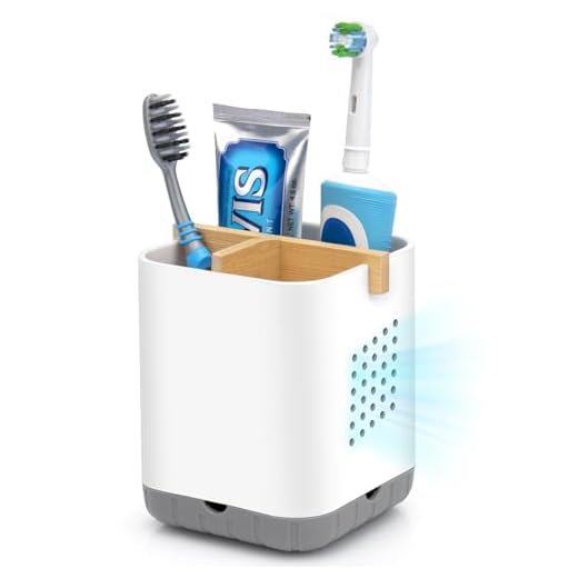 BYUNER Bambus Zahnbürstenhalter Elektrische Zahnbürste, Toothbrush Holder, Deco Badezimmer Organizer, Bathroom Organizer, Bad Zahnputzbecher Abnehmbarer Zahnbürstenhalterung mit Abflussloch（Grau/Weiß）