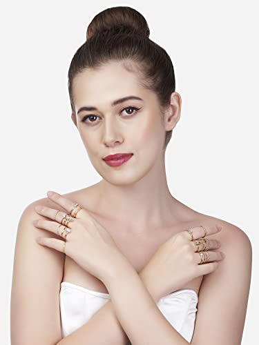 Image of ZAVERI PEARLS Set of 20 Gold Tone Contemporary Stackable Rings For Women-ZPFK13636
