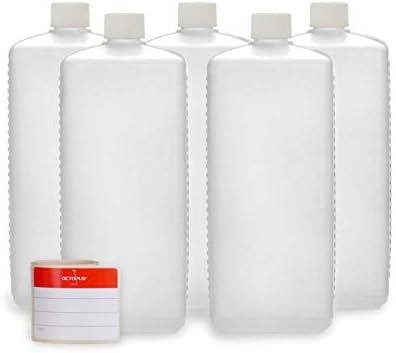 Octopus 5 x 1000ml HDPE Plastic Bottles with White Screw Caps – H...