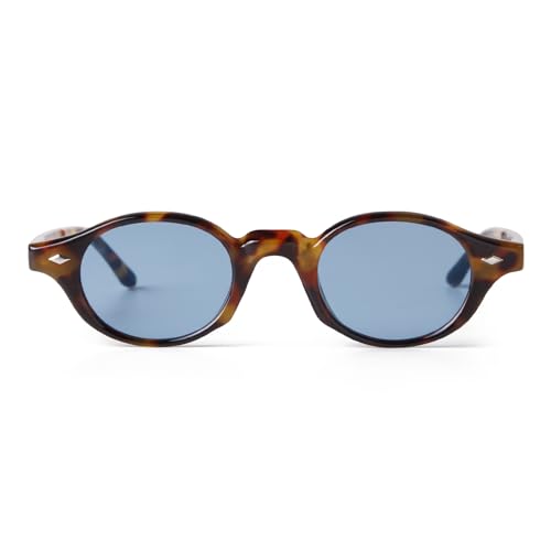 JUDOO Retro Small Round Sunglasses for Women Men Vintage Blue Tortoise Shell Glasses 90s Oval Mens Shades