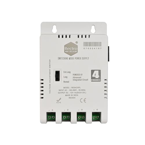 Image of Bectro CCTV Power Supply SMPS 4 Channel /Port 12V 5 Amp Max. Output with Voltage Booster Technology, Multi Terminal DC Outlet