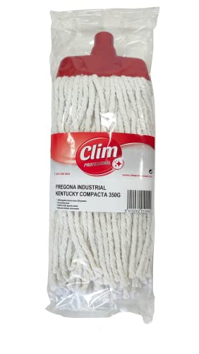 Clim Profesional Fregona Industrial Kentucky Compacta de Algodón Blanco Extra de 350 Gramos. Limpia Grandes Superficies Eficientemente sin Necesitar Pinza
