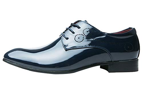 Dress Shoes for Men Pointed Toe Classic Patent Leather Lace Up Oxford Blue Red White3