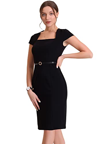 Allegra K Women's Vintage Pencil Dress Cap Sleeve Square
