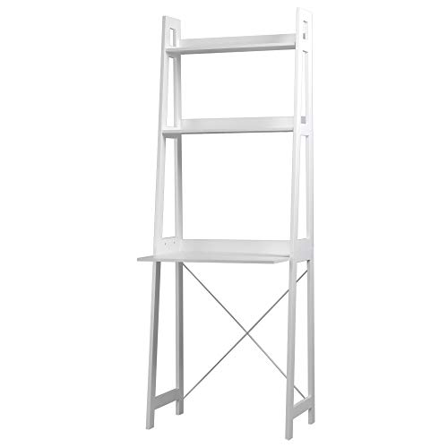 URBNLIVING Verona - Escritorio de trabajo con 2 estantes de madera para dormitorio, mesa de computadora, oficina, almacenamiento independiente (blanco)