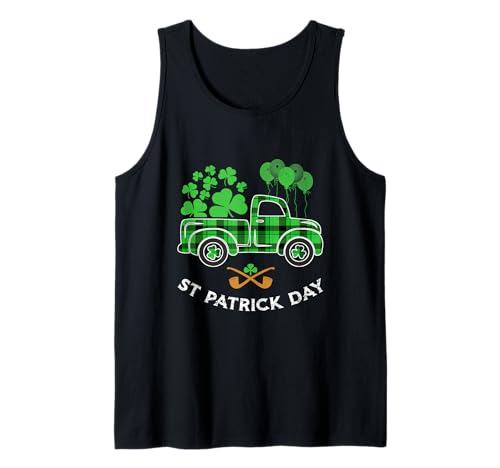 Happy St. Patrick Day Truck Buffalo Plaid Shamrock Hombres Mujeres Camiseta sin Mangas