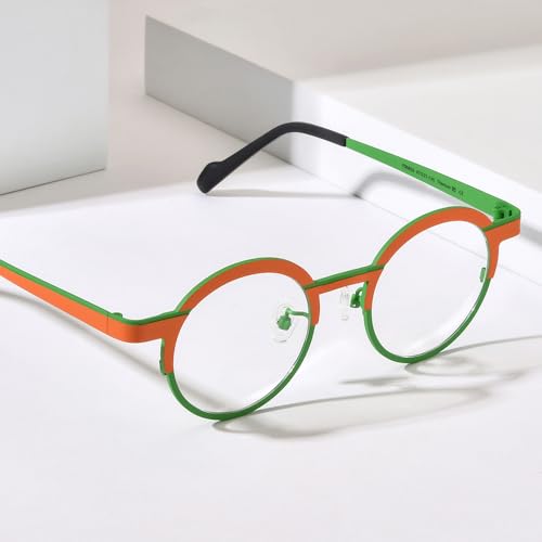 Image of FONEX Colorful Pure Titanium Glasses Frame Women Retro Round Eyeglasses
