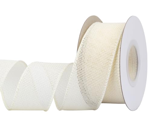 Joycrosso Burlap Wired Edge Ribbon 1.5 inch x 10 Yards, Ivory, Ideal for Crafting, Gift Wrapping, Wreath, Christmas Tree, and Rustic Wedding Decorations