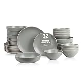 Picture of Stone Lain Lauren Stoneware, Rustic Plates and Bowls Set, Dinnerware, Service for 8, Speckled Green, Dishwasher & Microwave Safe, 32-Piece