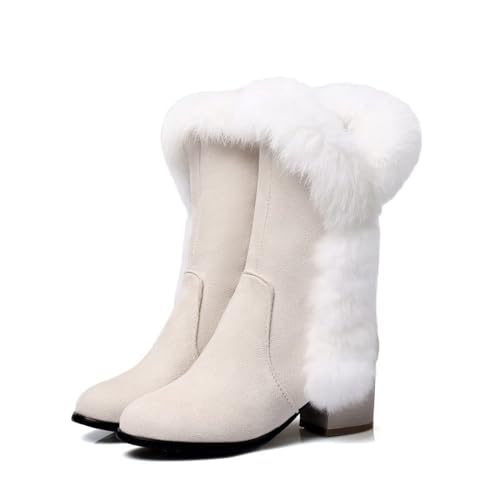 GUNIYIFS Womens Winter Snow Boots Faux Suede Fur Lined Warm Boots Mid-Calf Boots Comfortable High Heels Dress Party Boots2