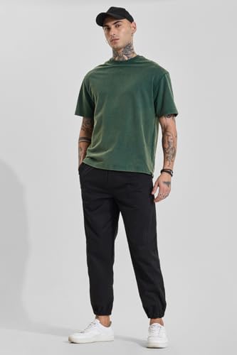 Image of SNITCH Men Track Pants | Relaxed Fit with Elasticated Hem & Drawstring Closure | 100% Polyester Smooth Fabric for Athleisure & Casual Wear