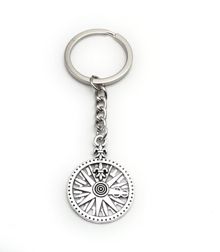 Onwomania Reloj de sol decorado con astronomía, llavero de metal plateado, organizador de coche, regalos para cumpleaños, hombres, mujeres y niños