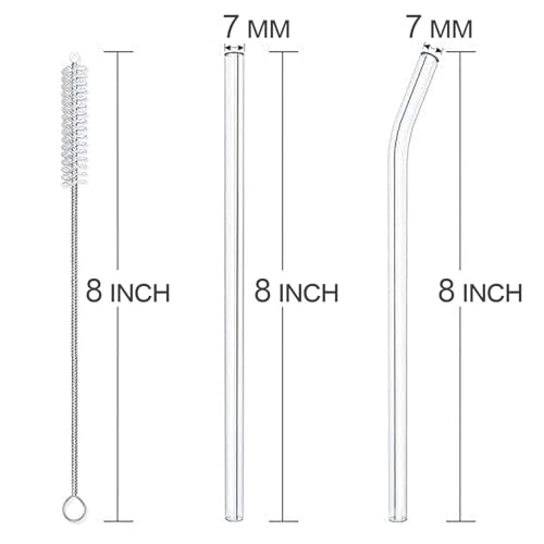 Image of KiKiluxxa Glass Straws with Cleaning Brush -4 Multicolour Straws & 1 Cleaner - Pack of 5pcs- Clear Reusable, Elegant Alternate to for Drinking Juice, Smoothie Black - Brown - White - Blue (CW4+1)