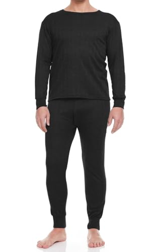 Glory Max Men Fleece Lined 100% Cotton Thermal Long Johns Top Bottom Underwear Set (Black, 2XL)