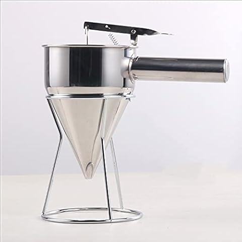 Honey Dispenser,Stainless Steel Funnel Octopus Balls Tools With Handle & Rack,Pancake Batter Dispenser,Waffle Batter Dispenser,Pancake Maker Cooking Tools(1400ml Large Capacity) Cover