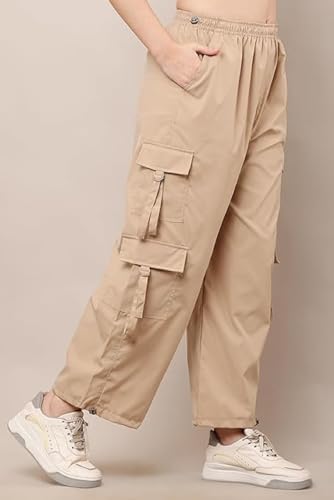 Image of Women's Cargo Pants, Soft NS Fabric Elastic Waistband, Multi-Pocket, Wide Leg, Pack of 2 Size(26,28,30,32,34,36)