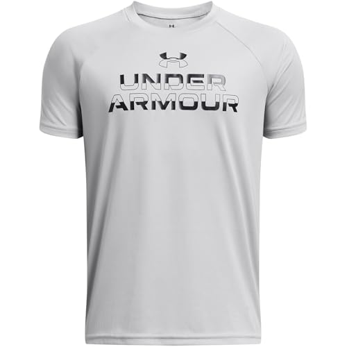 Under Armour Maglietta a maniche corte da ragazzo Tech Split Wordmark, (011) Mod Grigio / / Nero, M
