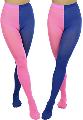 Image of ToBeInStyle Women's Two Toned Vibrant Jester Contrast Opaque Multicolored Tights
