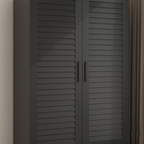 2-Door-Armoire-Wardrobe-Closet-Cabinet-with-Drawers-and-LED-Lights-Multi-Tier-Shelves-Hanging-Rod-2-Louver-Doors-Large-Capacity-Storage-Wardrobe-Armoire-for-Bedroom2-Doors-Black 2 Door Armoire Wardrobe Closet Cabinet with Drawers and LED Lights Multi Tier Shelves Hanging Rod 2 Louver Doors Large Capacity Storage Wardrobe Armoire for Bedroom2 Doors Black