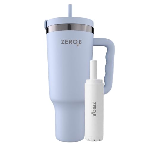 Image of ZeroB H2OHH Tumbler with Purifier | 1 Litre SS304 Tumbler | Removes 99.9% Bacteria & Viruses | Eco-Friendly | Travel, Gym, Office, College | 2 Extra Filter Pads, 2 Straws Included. (BLUE)