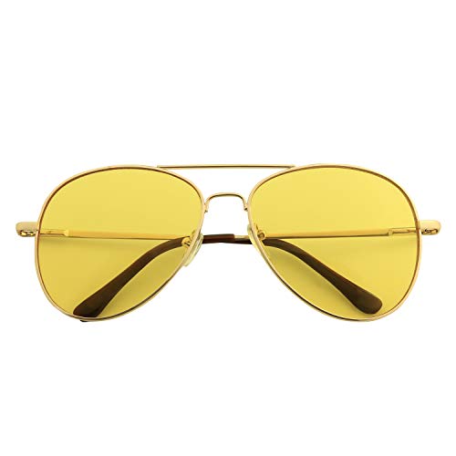 ShadyVEU Oversized Retro Slim Gold Pilot Cop Style Yellow Tint Night Driving Blue Blocking 80's Vintage Sunglasses