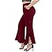 Womens Dance Party Pants High Waist Fashion Ruffles Split Stretchy Comfy Wide Leg Sweatpant Dressy Casual Trouser Wine X-Large