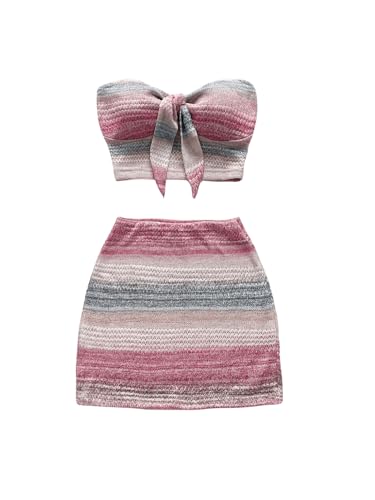 GORGLITTER Women's Two Piece Mini Skirt Sets Color Block Strapless