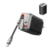 Mcdodo 67W USB C Charger Block with Retractable Type-C Cable, Dual Port (USB A+C) Foldable Wall Charger GaN Fast Charging Bolck Fit iPhone 16 15 Pro/ProMax/Plus, Galaxy, iPad, MacBook