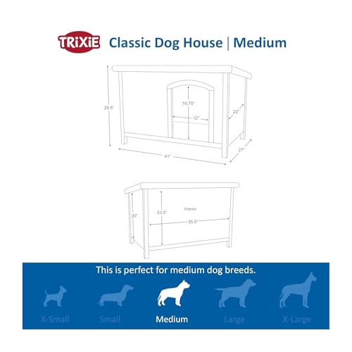TRIXIE wetterfestes und aufklappbares Hundehaus 'natura Hundehütte Classic Flachdach, M–L: 104 × 72 × 68 cm, grau'- 39562
