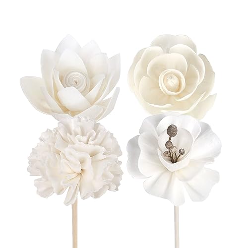 Leadigol 4PCS Reed Diffuser Flower Set, Diffuser Mixed Flowers, Natural Material Aromatherapy Reed Wood Flowers, Mixed White Flower Set Replacement for Home Fragrance