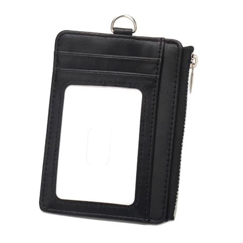Card Holder，Blocking Zippered Badge Holder PU Leather Card Wallet with Slots and Detachable Neck Lanyard for Office or School