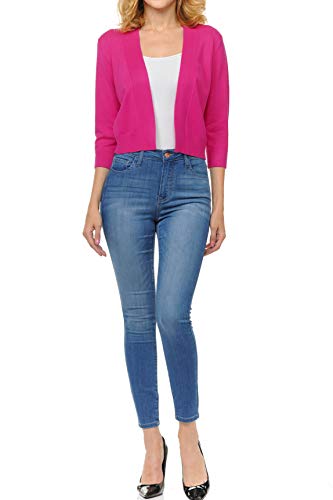 Urban Look Women's Basic 3/4 Sleeve Open Front Light Weight Sweater Cardigan