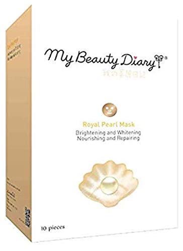 MY BEAUTY DIARY Facial Sheet Mask, ROYAL PEARL, Brightening, Whitening, Repairing, Nourishing (with Sleek Compact Mirror) #1 Selling Face Mask in Asia, Super Ultra-Thin Masque (Royal Pearl - 10 piece)