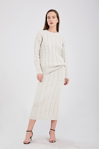 Image of utcoco Womens Sweater Sets Winter Chunky Cable Knit 2 Piece Outfits Sweater Skirt Set