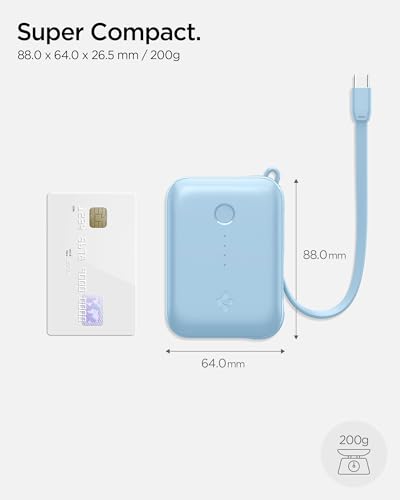 Image of Spigen ArcPack 10000mAh Power Bank with Built-in USB-C Cable,30.0W Fast Charging, 1 Type-C Cable, 1 Type-C Port, 1 USB-A Port - (ABS + PC | Cream Blue)