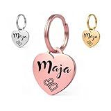 Herz Hundemarke mit Gravur | Personalisiert mit Name, Telefonnummer, Adresse, Wunschtext | 25 mm robuster Edelstahl Dog Tag, Namens-Anhänger für Hunde-Halsband