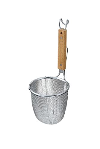 Shin-Etsu Works TS Ramen Dedicated Power Tebo Round Bottom with Hook (8 Mesh) Body: Stainless Steel (18-8) / Handle: Natural Wood Japan ATB1102