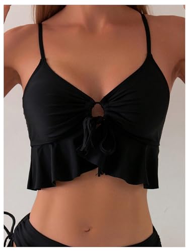 MakeMeChic Women's Two Piece Bikini Set Ruffle Hem Drawstring Bathing Suit Swimwear3