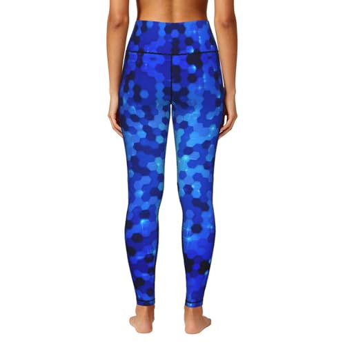 Conjuntos de entrenamiento mujer con estampado hexagonal azul y control de abdomen 4